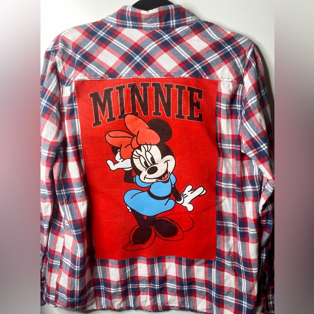 Disney Minnie mouse red and blue plaid flannel shirt XL